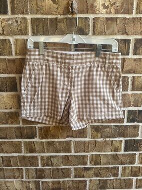 J. Crew Tan and White Gingham Cotton Shorts